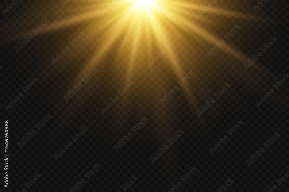 Obraz premium Sun rays effect with warm golden glow. On transparent background.