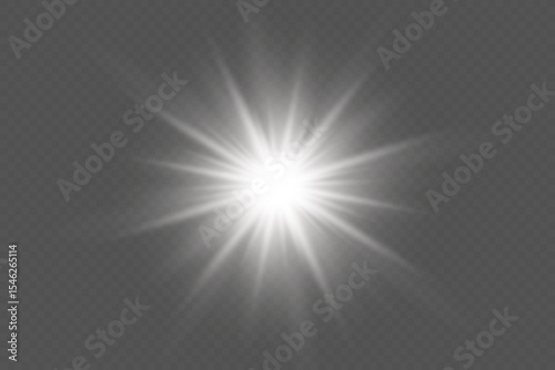 Bright white light beam effect with transparent background for glow, spotlight or skylight.