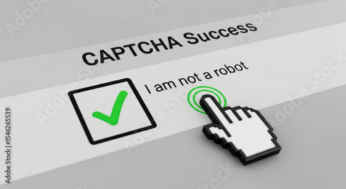 A computer cursor clicks on the I am not a robot checkbox for a successful CAPTCHA test a concept for website security and preventing automated bot access online