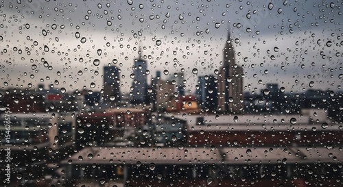 Rain, Raindrops, Window, Rainy Day in NYC View Through a Window