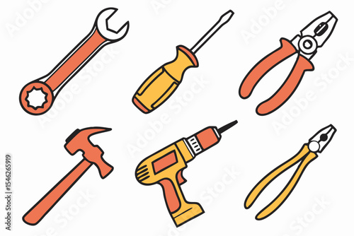 Set of various hand tools for construction and repair work