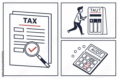 Tax document and audit illustrations isolated on white background