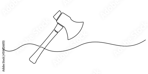 Continuous one line drawing of axe design. Axe in single line draw illustration. Editable stroke, One line ax .Single line of lumberjack concept,  Abstract background, axe, hatchet, woodcutter, pro.