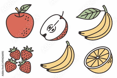 Fresh fruits including apple banana strawberry and lemon isolated on white