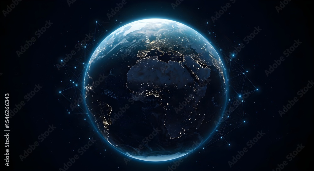 Fototapeta premium Earth, Globe, Night, Global Network Connection, Earth at Night