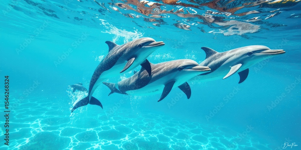 Obraz premium Graceful Dolphins in Sunny Ocean Waters