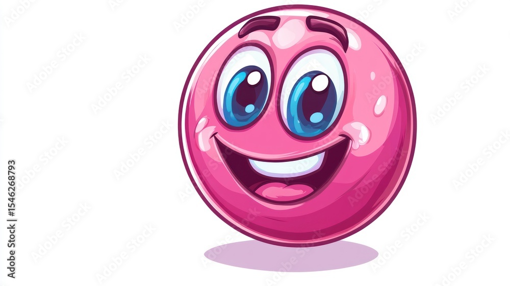 Fototapeta premium Pink, round emoticon with wide smile