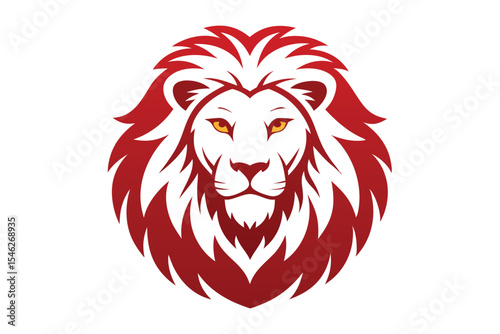 Bold majestic lion with golden eyes and a striking red mane gazes intensely