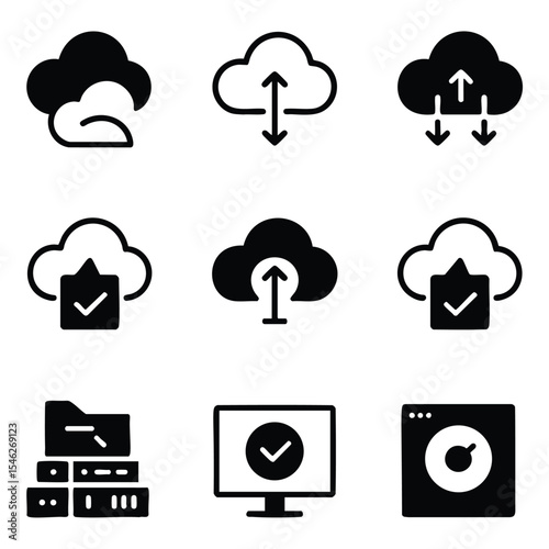 Cloud Computing Icons: Server, Upload, Download, Data Storage, Backup & Synchronization