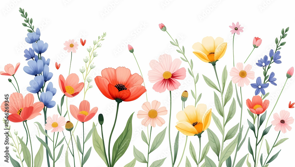 Fototapeta premium Watercolor Wildflower Vector Illustration