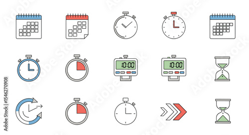 Diverse Icons Representing Scheduling Time Management Deadlines and Productivity For Various Business