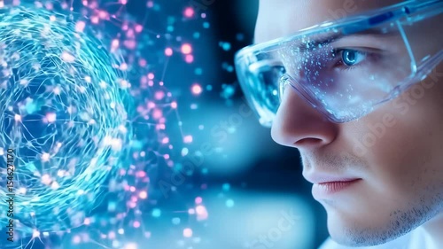 Wallpaper Mural A visionary scientist analyzing a complex digital neural network, a concept for future technology and innovation. Torontodigital.ca