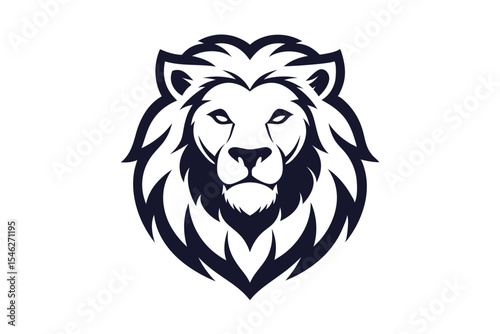 Majestic dark lion head shows power and courage with a defined mane around its face
