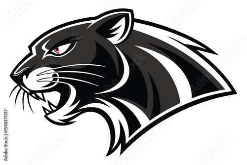 illustration shows an aggressive black panther roaring with sharp teeth and red eyes