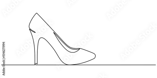 High Heels Continuous Line Icon, One line drawing of women’s shoes. Minimalist female footwear in continuous line art style. Perfect for wall art, fashion prints or canvas decor. Vector illustration.
