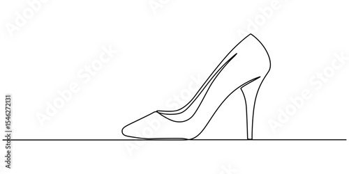 High Heels Continuous Line Icon, One line drawing of women’s shoes. Minimalist female footwear in continuous line art style. Perfect for wall art, fashion prints or canvas decor. Vector illustration.