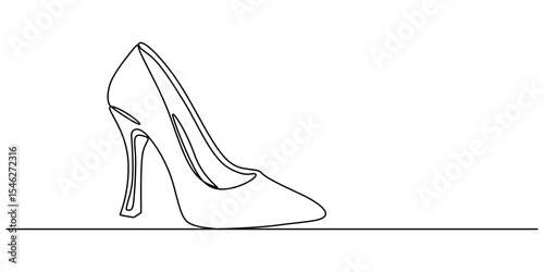 High Heels Continuous Line Icon, One line drawing of women’s shoes. Minimalist female footwear in continuous line art style. Perfect for wall art, fashion prints or canvas decor. Vector illustration.