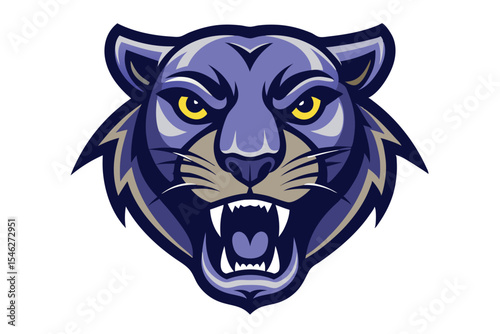 A ferocious panther roars, showcasing its sharp teeth and piercing yellow eyes with intensity