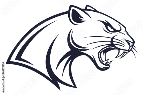 Fierce panther head shows its fangs in a stark, bold outline style
