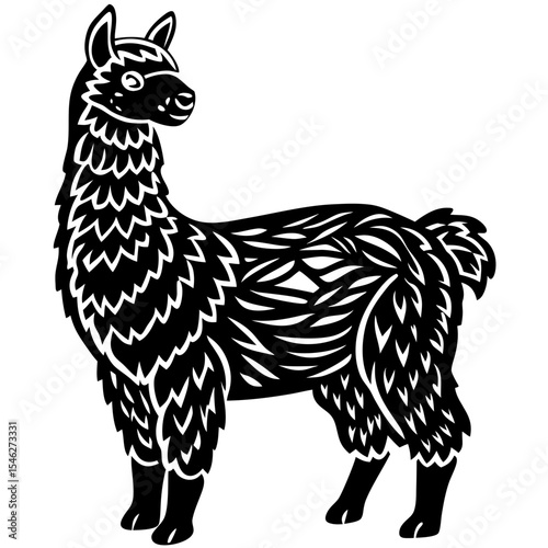 a cut alpaca silhuette vector art illustration on whit background