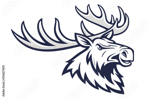 Majestic moose head with imposing antlers presents a strong wildlife representation beautifully outlined
