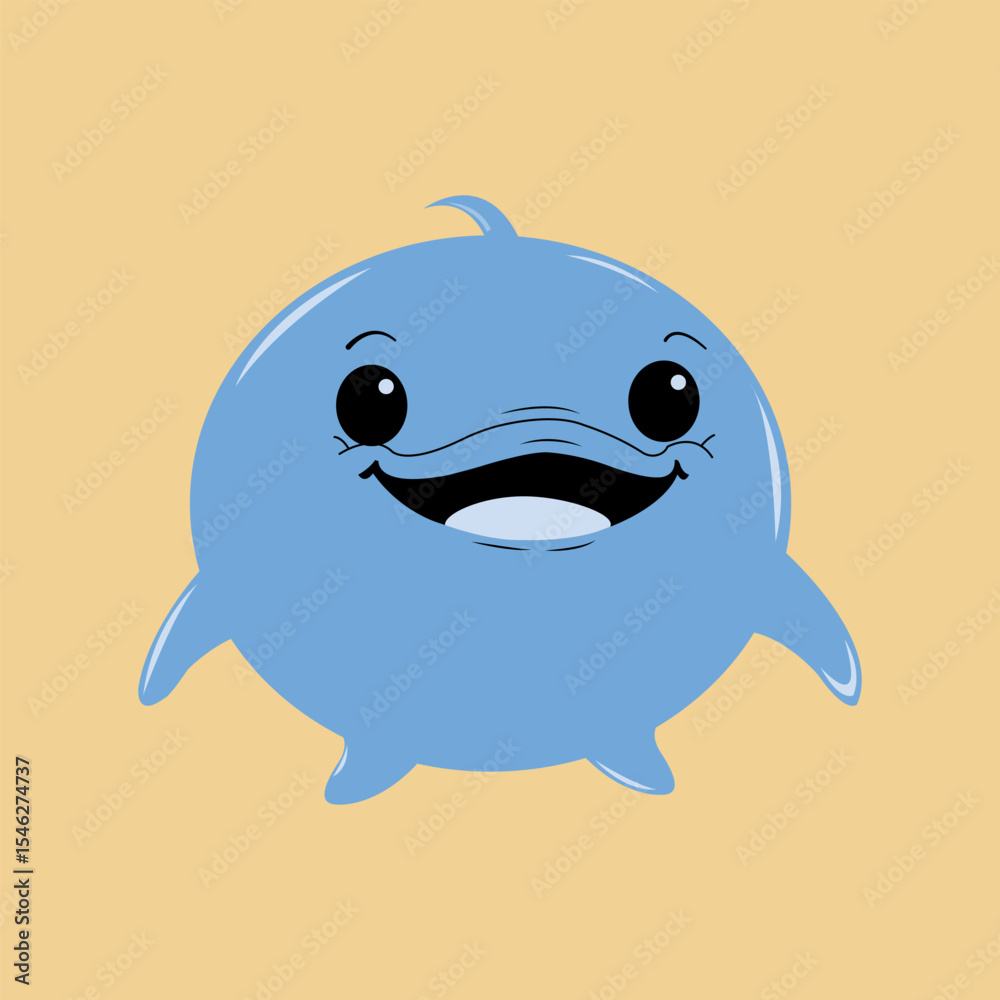 Obraz premium Cartoon whale on a blue background, cute happy cartoon blue whale vector illustration