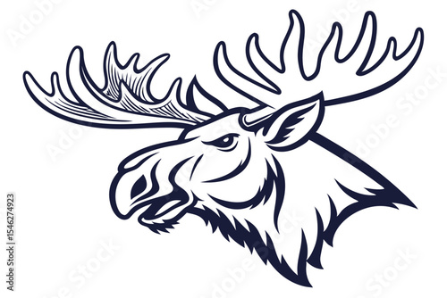 shows detailed moose head with large antlers against a white backdrop