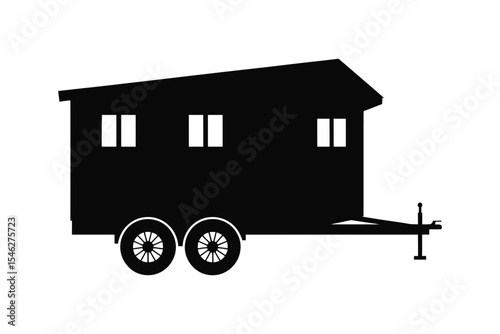 Modern tiny house on wheels silhouette minimalist vector art Illustration

