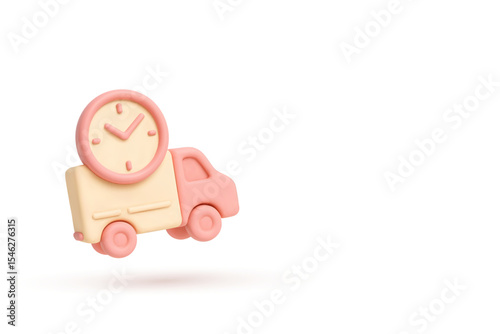 3d Vector Shipping fast delivery truck with clock, Logistics, and delivery services concept.