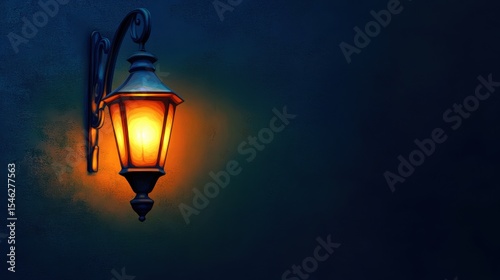 Elegant vintage street lamp glowing softly against a dark background