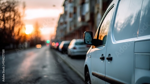 Delivery van with open rear doors, ready for the day. Efficiency in motion, urban logistics at work.