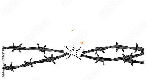 Dove of peace emerging from broken barbed wire