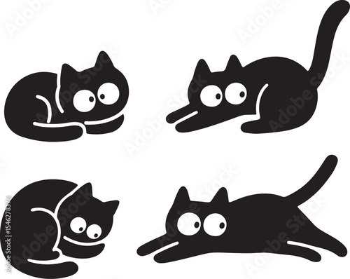 Four playful cat silhouettes in different poses