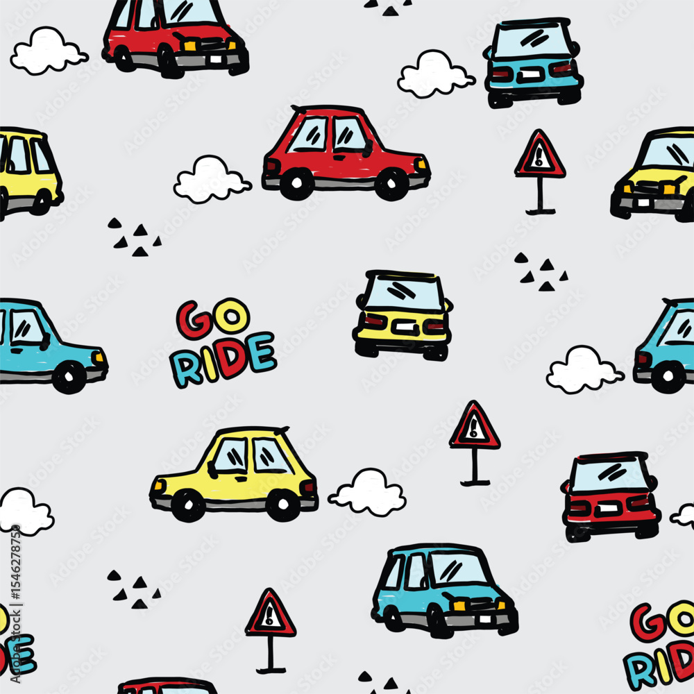 Fototapeta premium small car vector doodle seamless 