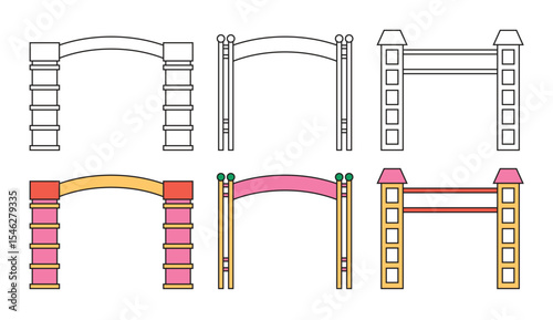 Illustration entrance gate line art unique design