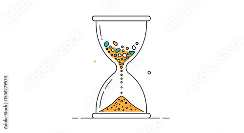 Conceptual Hourglass with Gold Particles Flowing Representing Time Passing Quickly and Inevitably