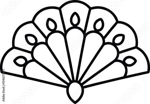 Elegant line drawing of Indian cultural fan with patterns