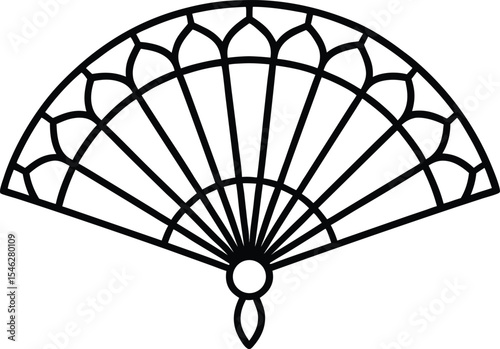 Ethnic ornamental fan from India in black outline vector