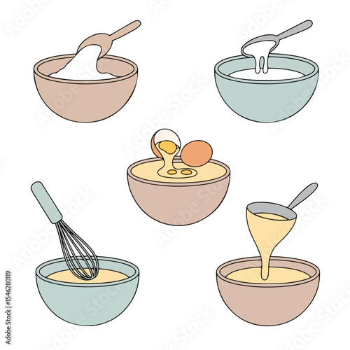Minimalist Line-Art Vector of Step-by-Step Baking Process