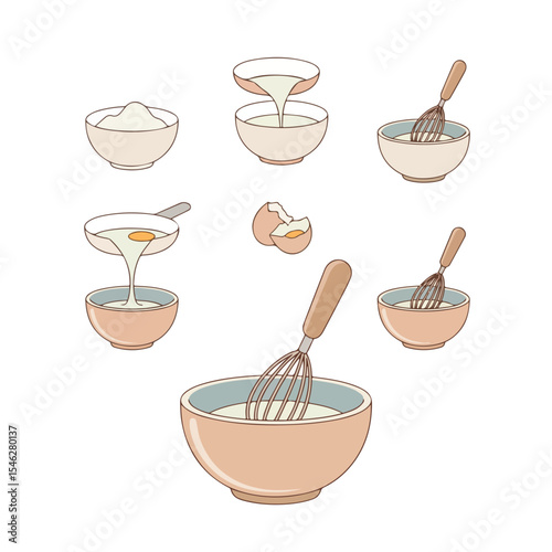 Minimalist Line-Art Vector of Step-by-Step Baking Process