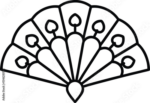 Minimal ethnic Indian fan vector with ornate line detailing