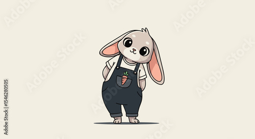 A charming pixel art illustration of a bunny in overalls against a plain background