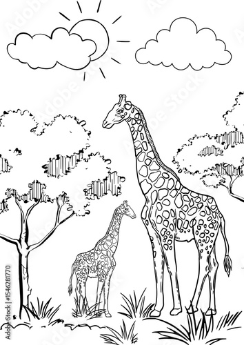 Mother and baby giraffe