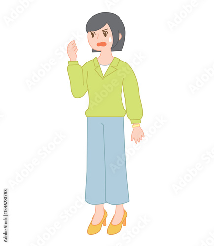 焦った表情の女性教師のイラスト（斜めver）/Flustered Female Teacher Illustration (Angled View)