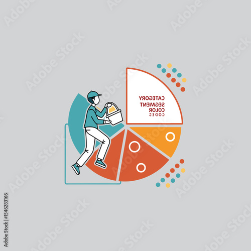 Delivery Person Navigates Categorized Pie Chart Segments