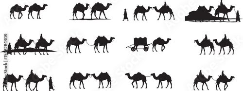 Camel caravan silhouette vector art desert travel middle east arabian transport illustration graphic design
