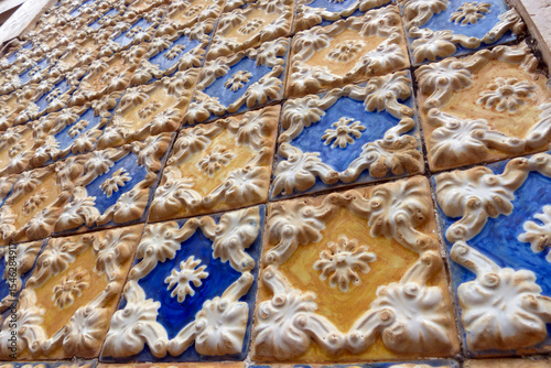 Portuguese tiles on the facade of a house from the colonial period in Brazil.