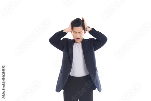 Confident Asian businessman posing with various expressions, professional attire