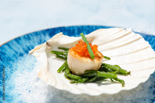 scallop with red caviar