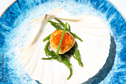 scallop with red caviar
